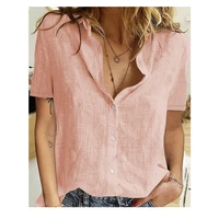 summer womens shirt solid color button shirt short sleeve t shirt top womens office lapel casual large size shirt