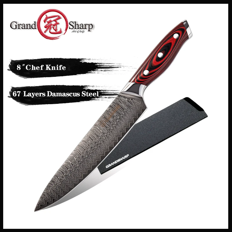 Grandsharp 8 дюймов нож шеф повара 67 слоев vg10 Дамасская сталь кухонный