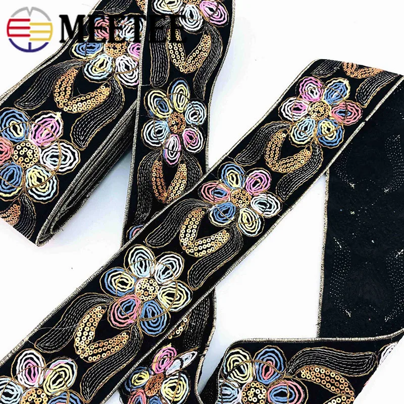 3m 75mm Gold Thread Sequins Braided Lace Trims Embroidered Webbing Ribbon Tape for Shoes Dress Decoration DIY Sewing Accessories | Дом и сад