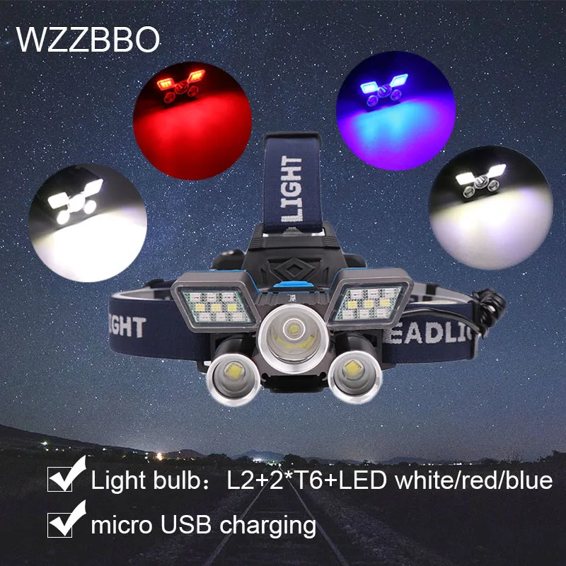 Самый мощный светодиодный налобный фонарь USB Перезаряжаемые головной светильник