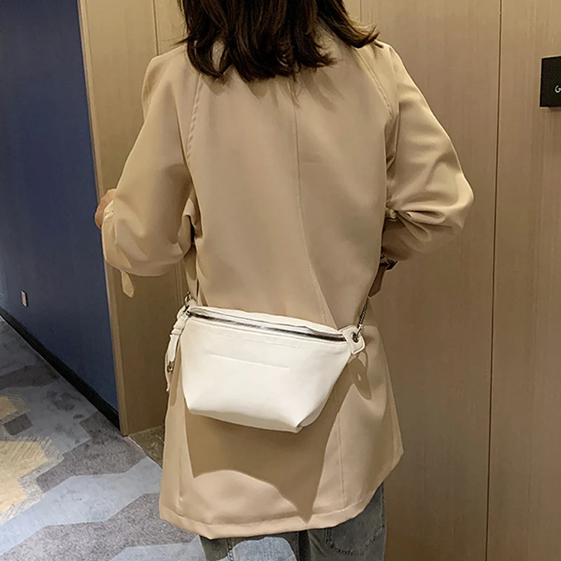 Модная однотонная поясная сумка с цепочкой широкий пояс женская через плечо