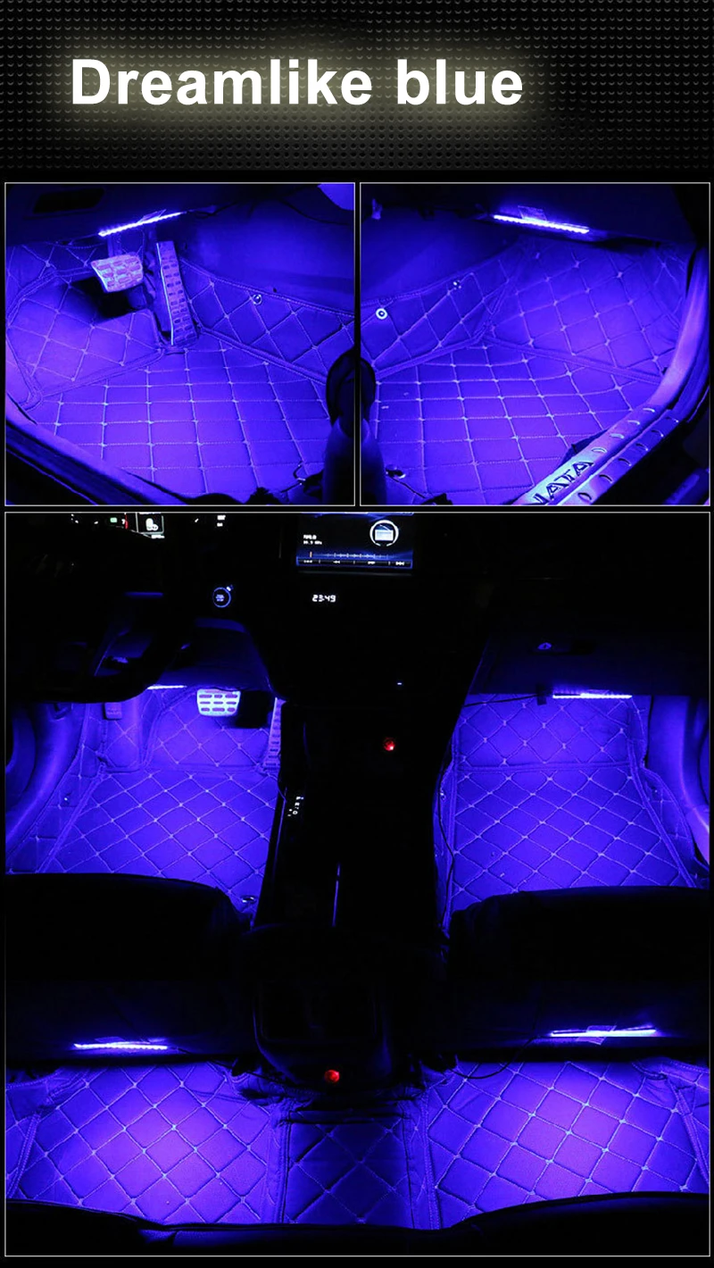 Для внутреннего оформления автомобиля светодиодный RGB полосы света тире пол ноги RGB Светодиодные полосы декоративный свет Музыка Звук управление несколько освещения