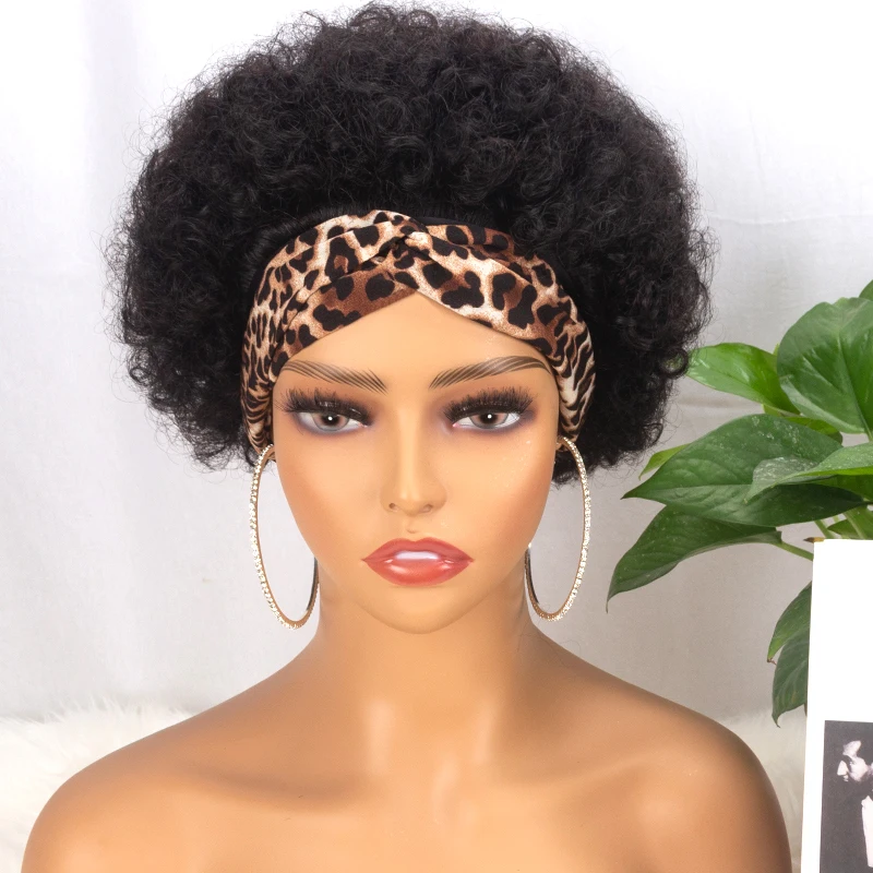 

Afro Kinky Curly Wig Headband Wig Human Hair Afro Pixie Cut Wig Full Machine Made Cheap Human Hair Wigs Fast Delivery