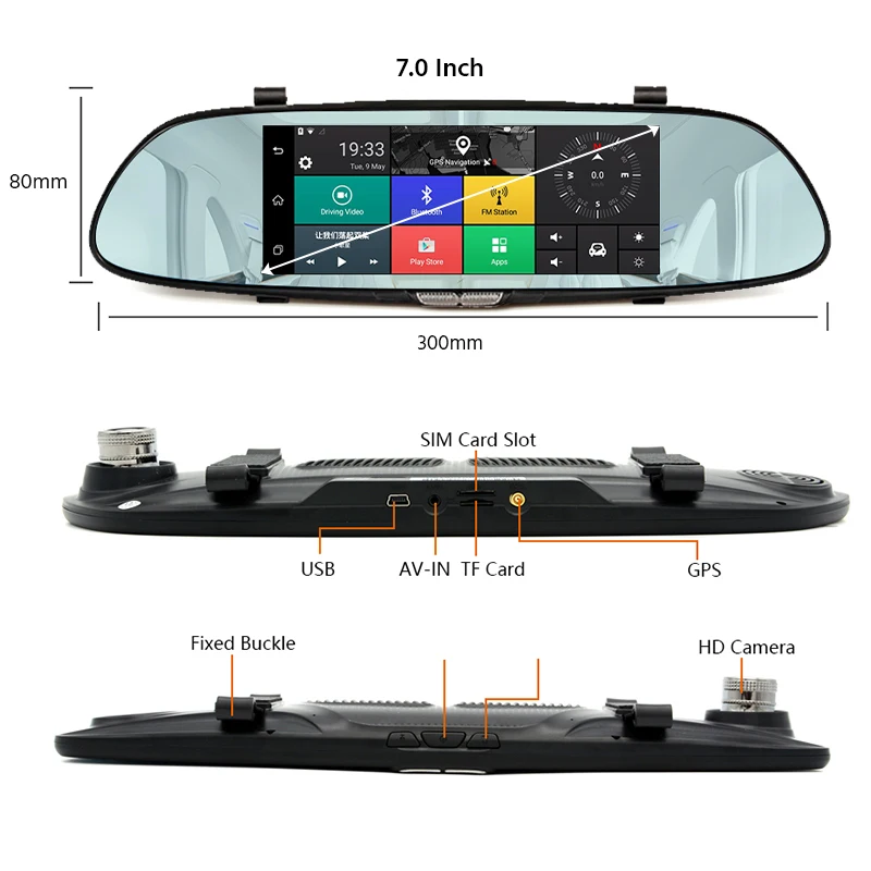 E-ACE Android gps навигация автомобильный видеорегистратор 3g Wifi камера 7 дюймов gps навигаторы 1080P видео рекордер зеркало заднего вида