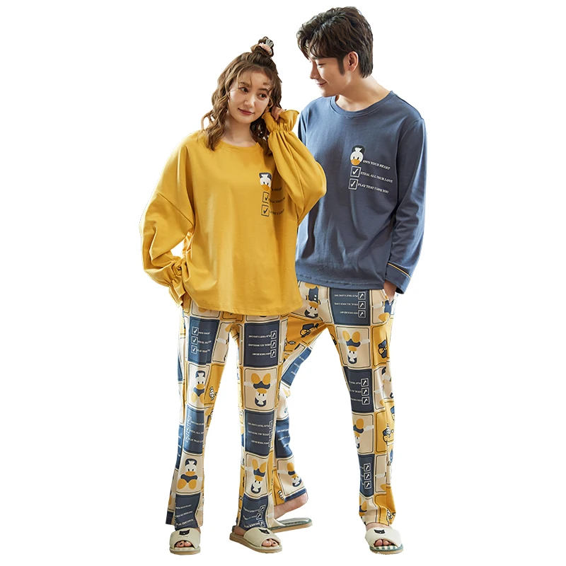 Пижама для влюбленных Новинка Осень-зима хлопковые парные пижамные комплекты с