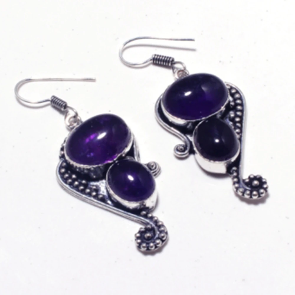 

Genuine Amethyst Silver Overlay on Copper Earrings ,Hand made Women Jewelry Gift , E5356