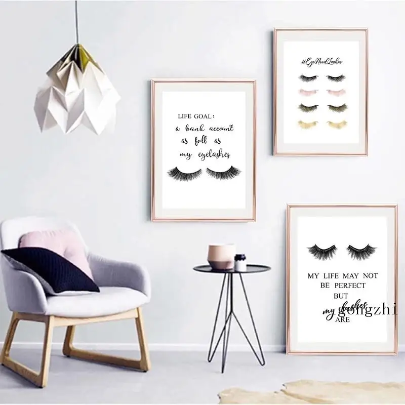 

Lashes Makeup Quote Poster Minimalist Eyelashes Canvas Painting and Prints Wall Art Picture for Salon Lashes Studio Decoration