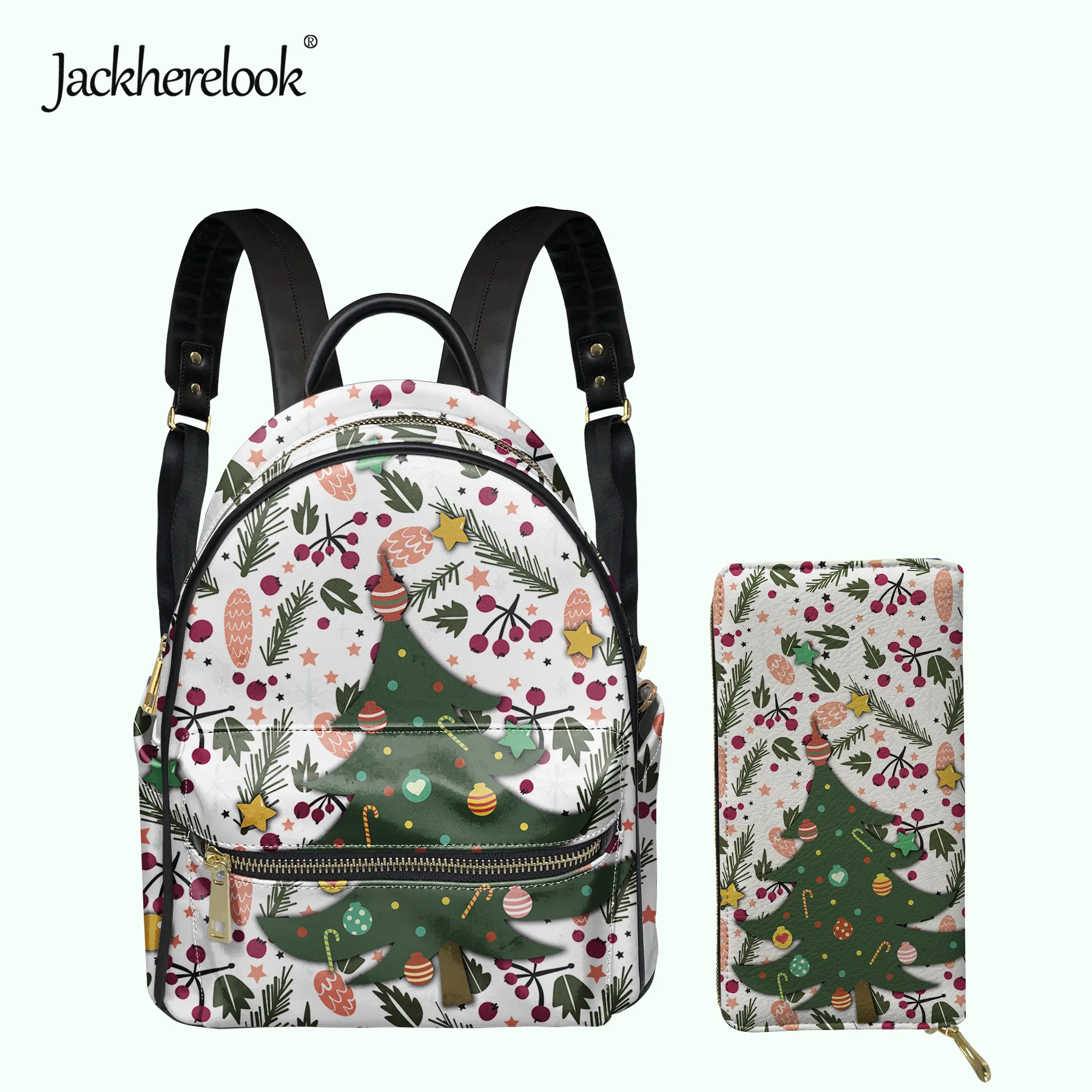 

Jackherelook Christmas Gift Womens PU Leather Backpack Wallet Set Girls Mini Campus Schoolbag Female Satchel Coin Purse Mochila