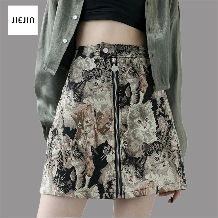 

Early Spring European And American Style Women's Wholesale High Waist Zipper Cute Cat Skirt High Quality Top Selling Products