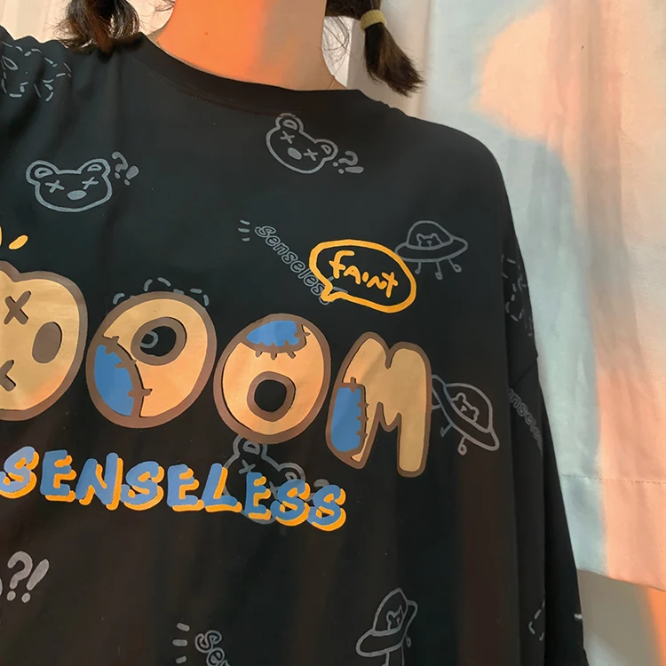 

Houthion Loose Letter Print Women's T-shirt Summer Fashion Casual Short Sleeve Round Neck Korean Top