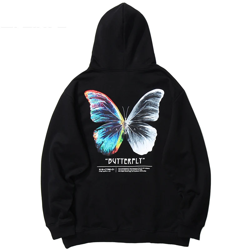 

2021 Men Hip Hop Sweatshirt Hoodie Color Butterfly Streetwear Harajuku Pullover Hoodie Cotton Fleece Winter Autumn Black Hoodie