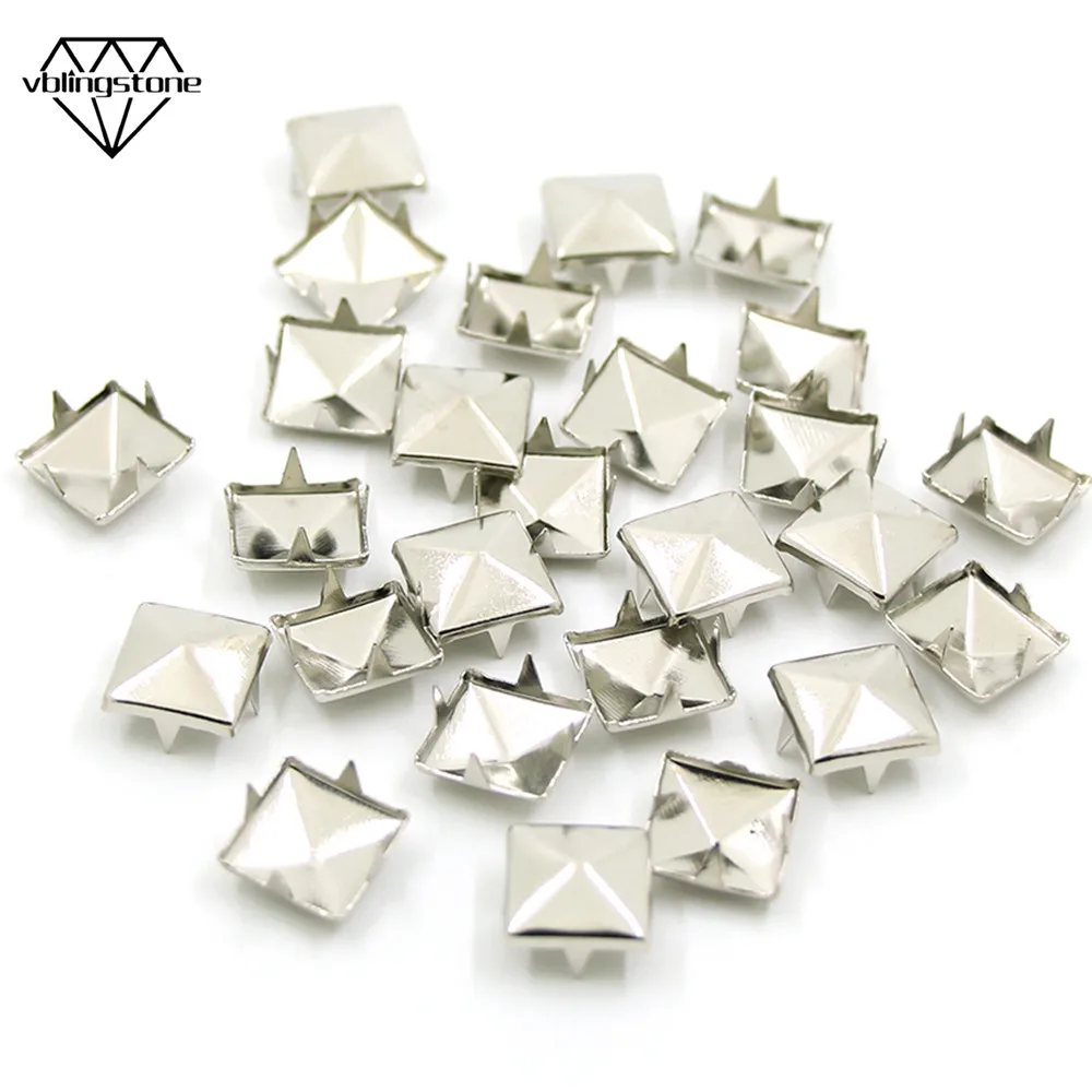 Стразы | 100 шт. Квадратные запонки с заклепками серебристые металлические