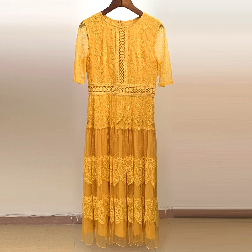 Женское длинное Сетчатое платье макси элегантное подиумное с коротким рукавом и