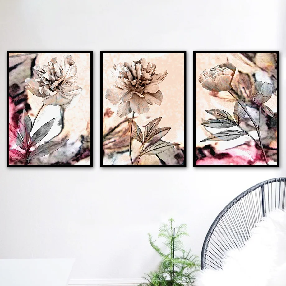 

Rose Peony Sakura Flower Plant Botanic Wall Art Canvas Painting Nordic Posters And Prints Wall Pictures For Living Room Decor