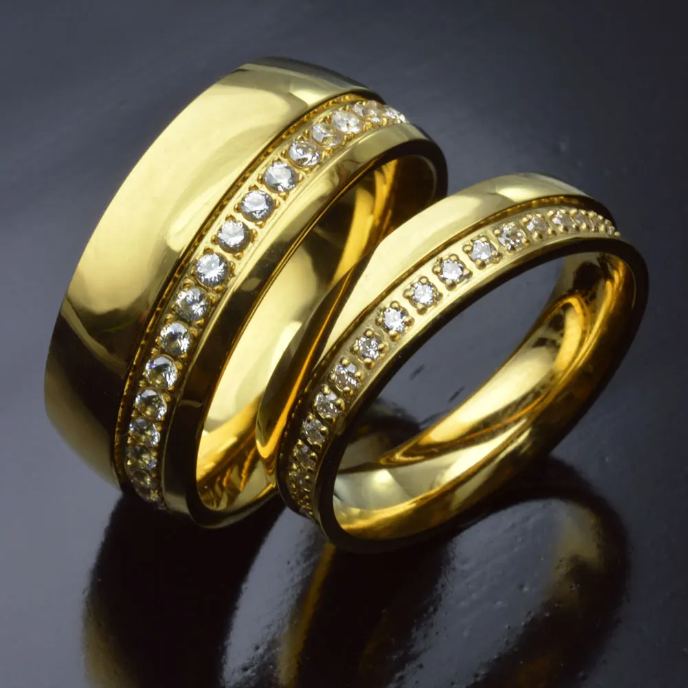 

r250-Couples Stainless Steel Ring Band CZ Stones Engagement Wedding ring