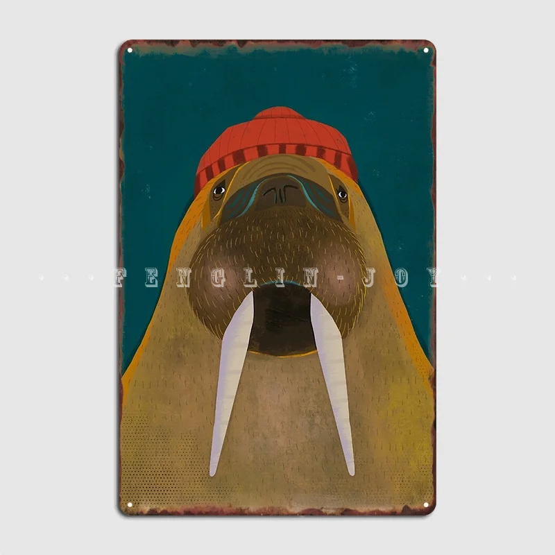 

I Am The Walrus With A Red Hat Illustration Art Metal Sign Pub Club Bar Customize Wall Decor Tin Sign Poster