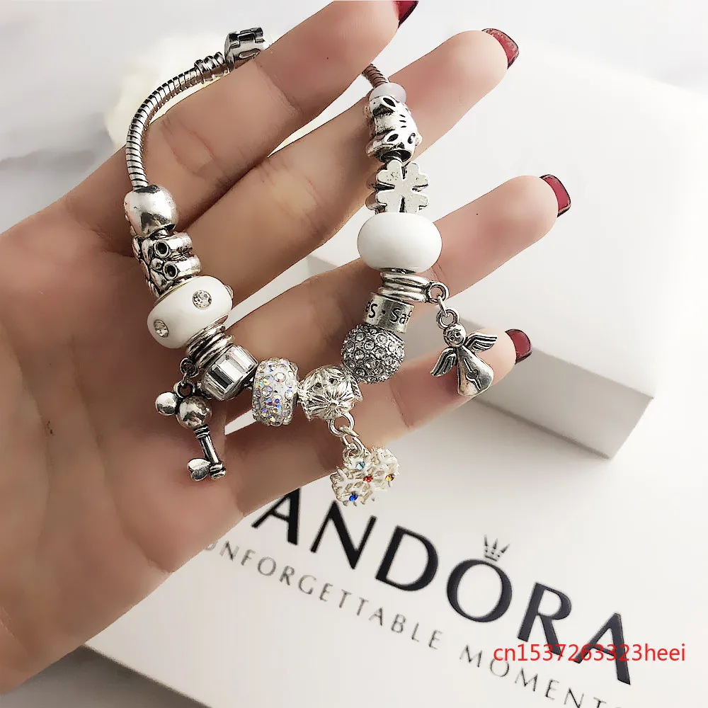 

Pandora bracelet charms silver 925 original Luxury PANDORA Silver Crystal Shinning Love Heart Clasp Charm Bracelet
