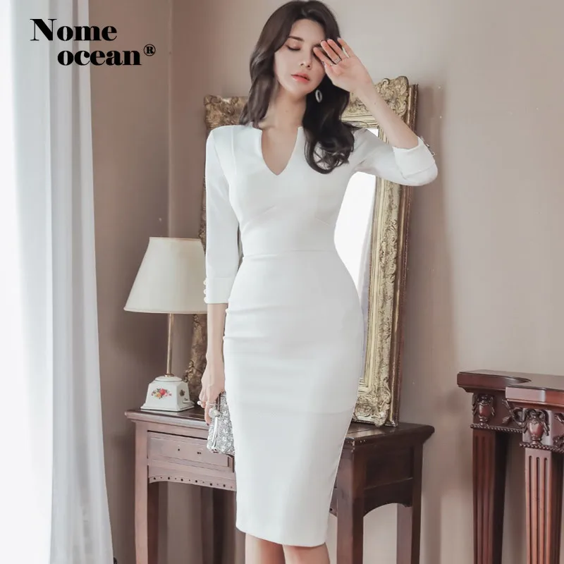 Сексуальные Платья на пуговицах с рукавом три четверти женские платья v образным