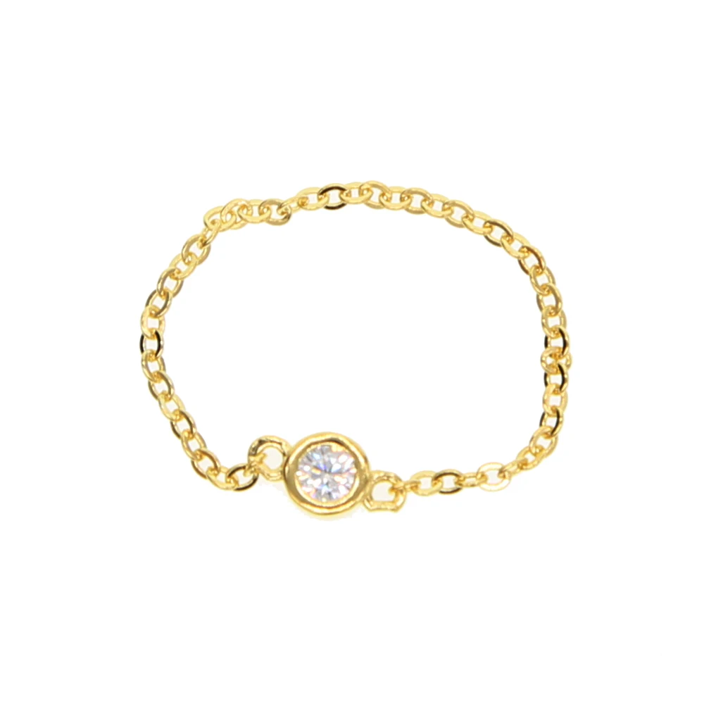 Женское кольцо цепочка с фианитом цвет золото и серебро|ring for|rings for girlschain ring |