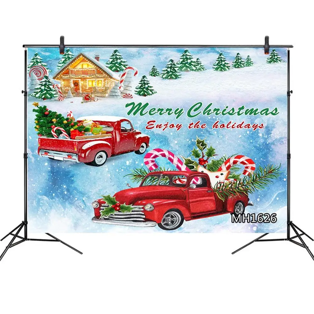 LB винтажный Красный пикап Рождественский фон для фотосъемки Рождественская елка