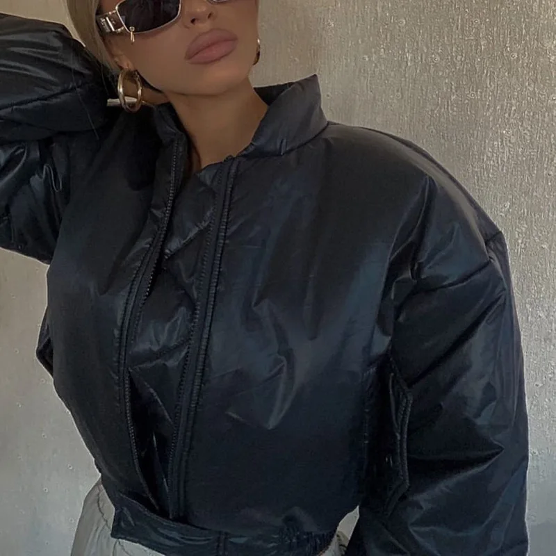 Donsignet New Winter Fashion Solid Woman Parkas Short Zipper Solid Long Sleeve Womens Thicken Coat