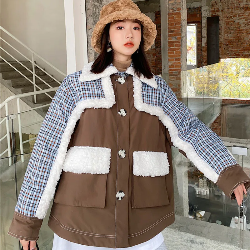 

ZURICHOUSE Brand Winter Coat Women Thick Warm Parka 2021 Street Fashion Hit Color Plaid Spliced Design Puffer Jacket Female