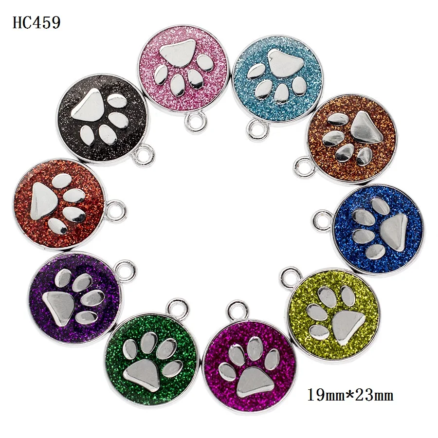19 мм x 23 шикарный кошка собака медведь эмаль блеск след круглый paw подвеска