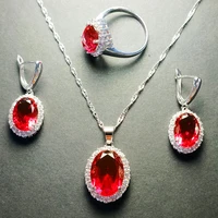 exquisite romantic multicolor zircon necklace earrings ring three piece combination ladies wedding jewelry set for brides