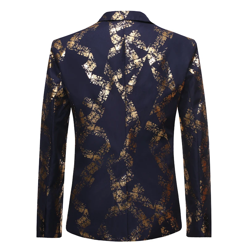 2019 Новая мужская на одной пуговице Золотая фольга печать костюм свадебный