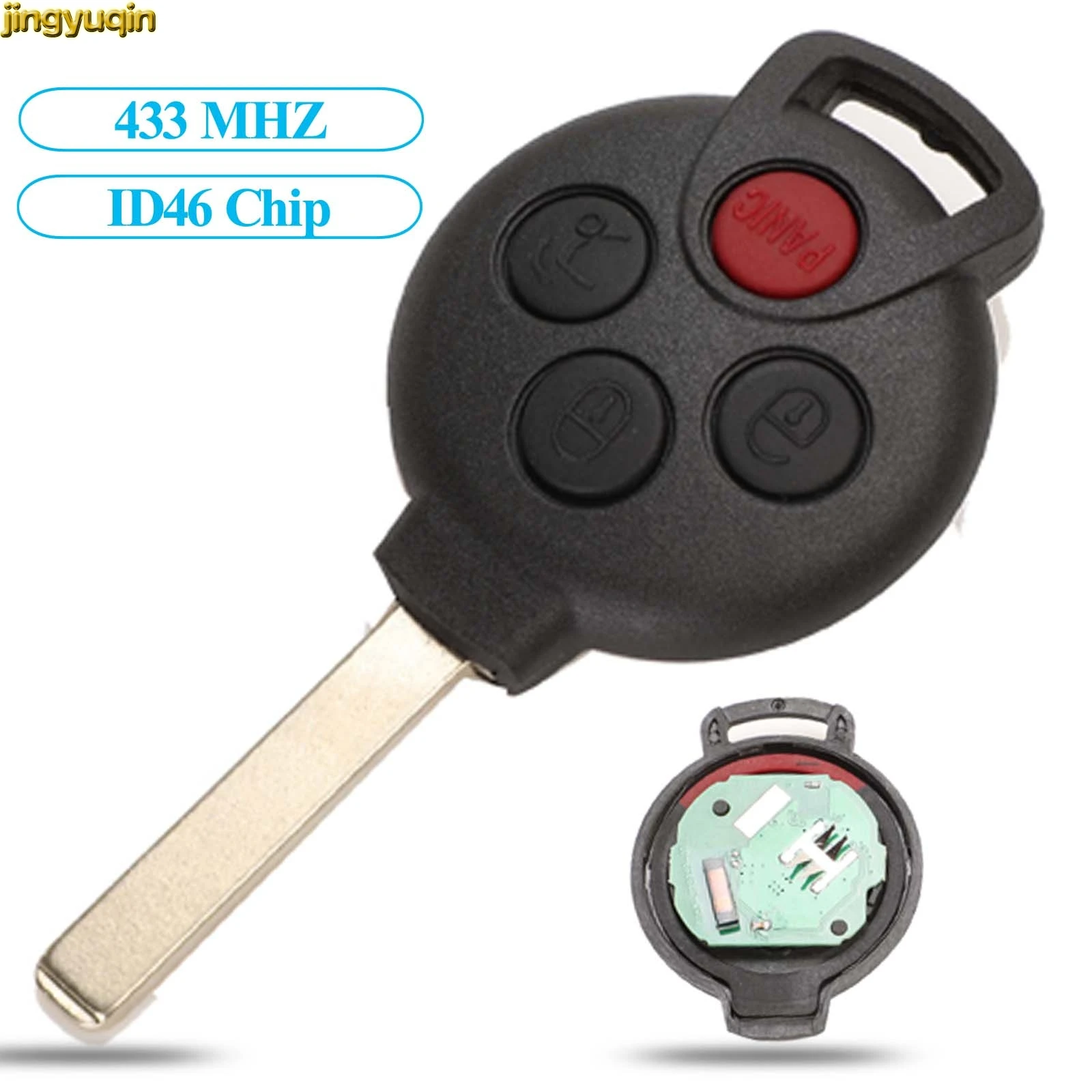 

Jingyuqin Remote Car Key 433MHZ ID46 Chip For Mercedes Fit Benz Smart Fortwo 451 2007-2013 3/4 Button Smart Fob