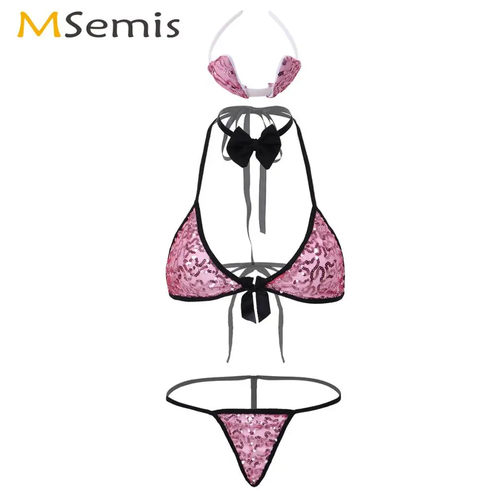 

Женский комплект нижнего белья Kawaii в японском стиле, эротический комплект для женщин, блестящий комплект с блестками, бикини, бюстгальтер, т...