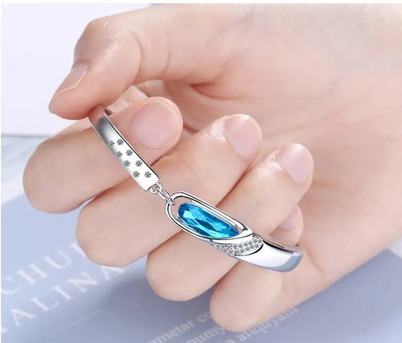 Серебряный цвет синий бриллиант и браслет для женщин Свадебные вечерние