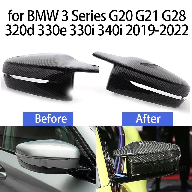 

2pcs Modified LHD Carbon Fiber Pattern Mirror Cover Caps for BMW 3 Series G20 G21 G28 320d 330e 330i 340i 2019-2022 M4 Style RHD