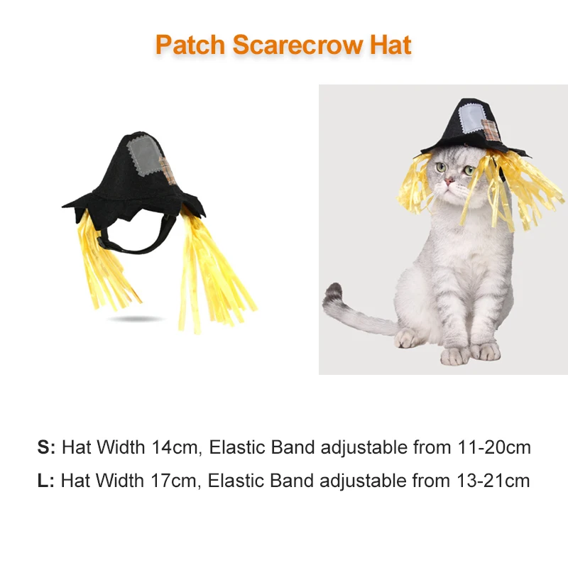 Patch Scarecrow Hat Забавный костюм кошки волшебник на Хэллоуин шляпа Маскировка Аксессуары для кошек Рождественский новогодний костюм для маленькие собаки, питомцы фото реквизит - Цвет: Patch Scarecrow Hat