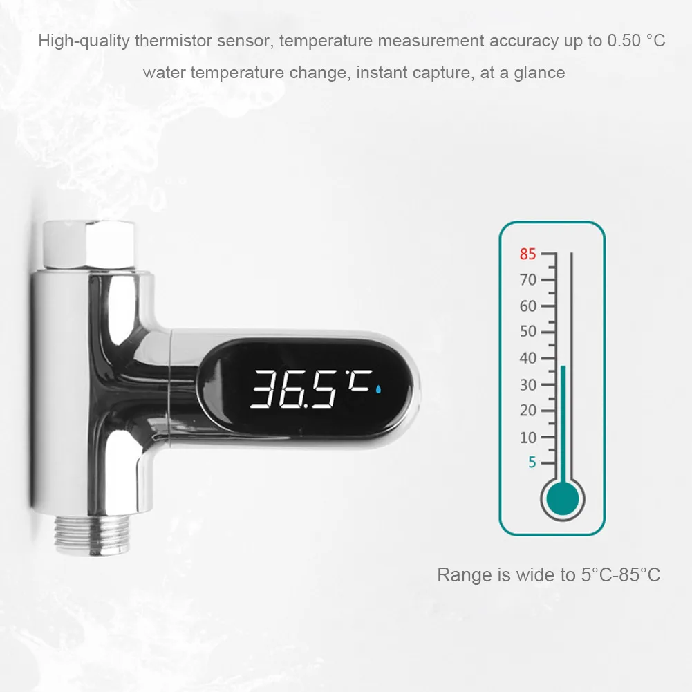 

LED Digital Thermometer Bathroom Shower Faucets 360 Rotate Real-Time Temperature Monitor AUG889