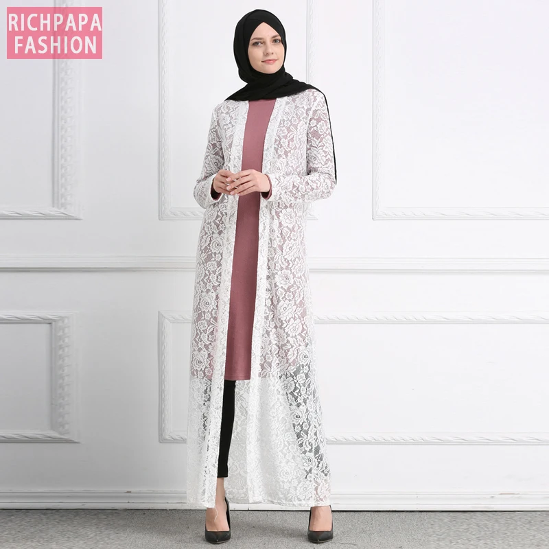 Абая Дубай Кафтан Турецкая мусульманская одежда длинное кружево кимоно кардиган