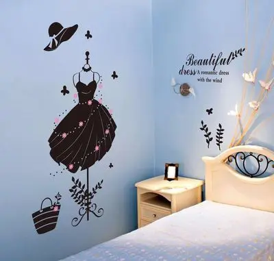 DIY Black Dress Wall Sticker Girl Room Decor Wallpaper Bedroom Decals Vinyl Mural for Furniture Home Decoration Aesthetic