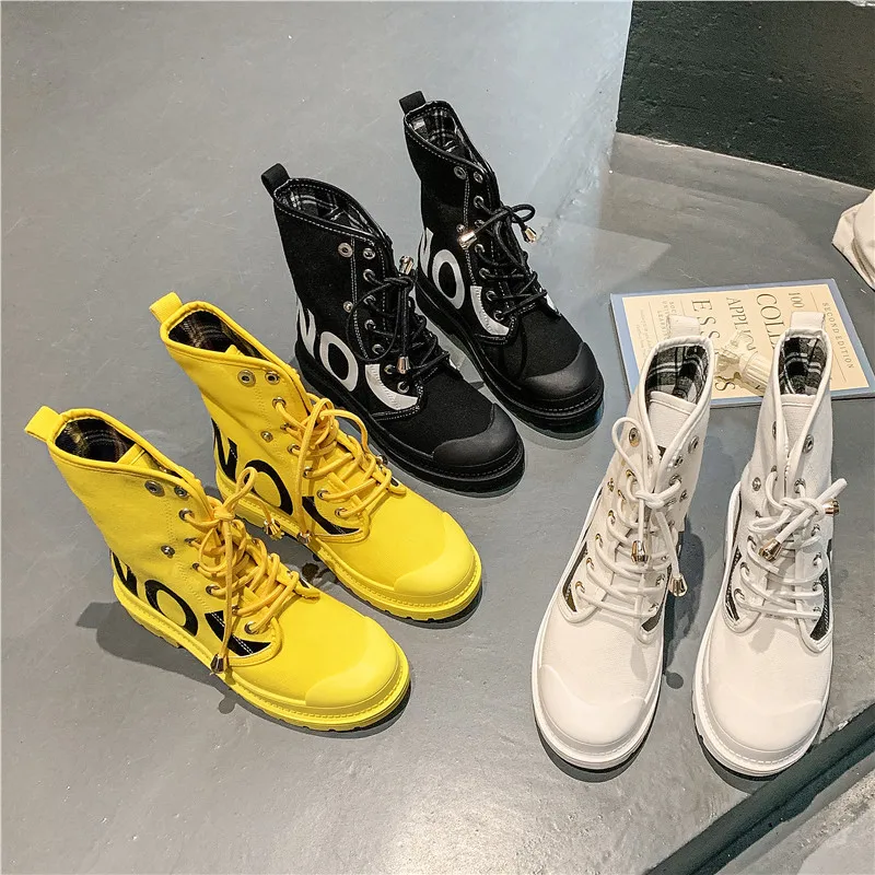 Женские ботильоны высокие парусиновые ботинки на шнуровке женская