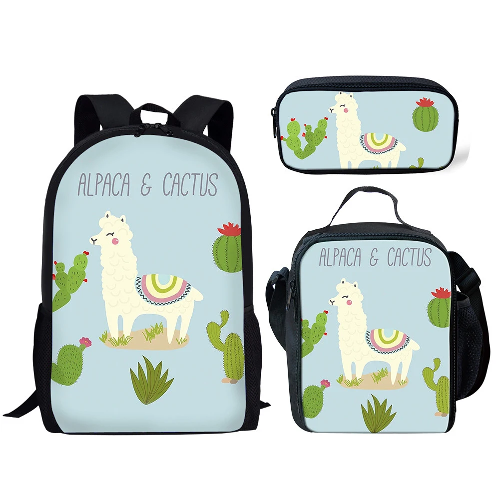 

NOISYDESIGNS Kids School Bags Cute Alpaca Printing Schoolbag Children 3pcs/set Primary School Bag Girls Bookbag School Rucksack