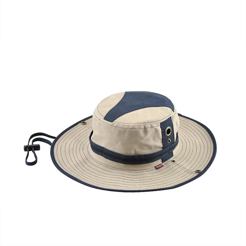 Match Color Summer Cowboy Bucket Fisherman's Hats Man Outing Sunshade Mountaineering Trip Pure Cotton fishing Tighten Sun hat