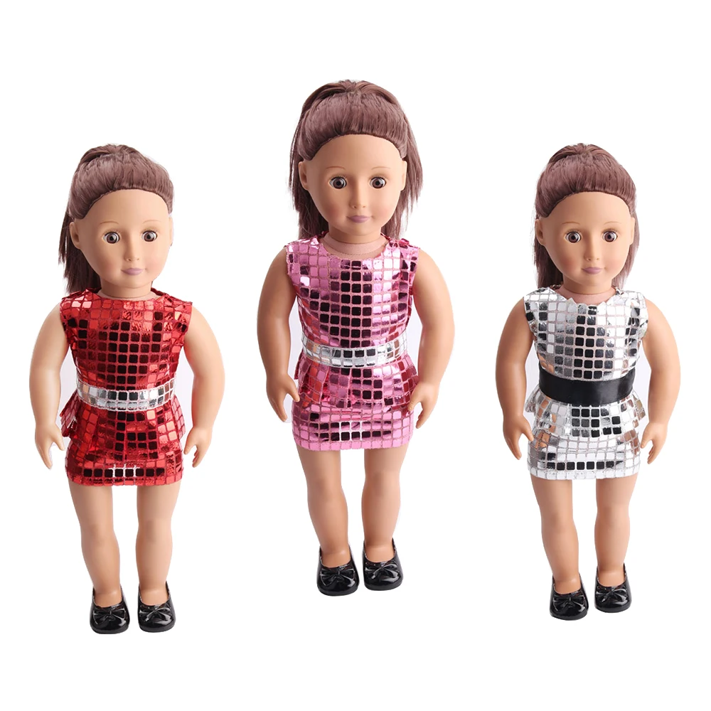 

18 Inch American Doll Girls Club Sequined Dress Newborn Clothes Baby Toys Accessories Fit 40-43 Cm Boy Dolls Gift c117