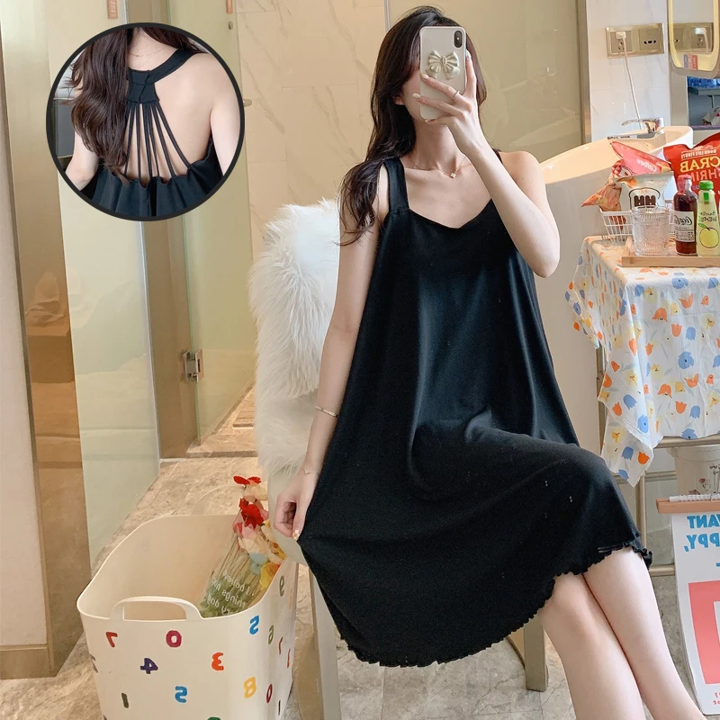 Pure Cotton Sleep Dress Nighty Sling Loose Fit Soft Homewear Plus Size Sexy Sleepwear Loungewear Nightdress Women's Nightgowns