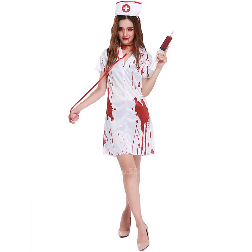 Хэллоуин призрак фестиваль косплей костюм для женщин девочек страшный кровавый