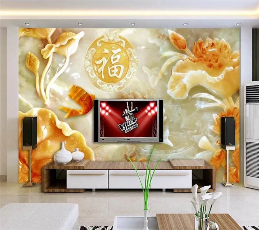 

Custom wallpapers 3d large photo murals frescoes jade carving wealthy frescoes living room TV Background wall 3D papel de parede