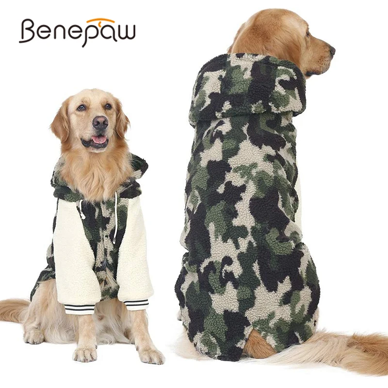 Benepaw Winter Warm Fleece Grote Hond Jas Camouflage Puppy Capuchon Pyjama Kleding Golden Retriever Pitbull Huisdier Kleding