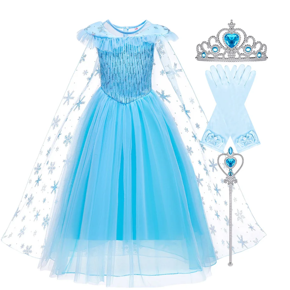 

Little Girl Elsa Princess Dress Snow Queen Cosplay Costume Snowflake Cloak Dress Up Children's Princess Party Christmas Costume