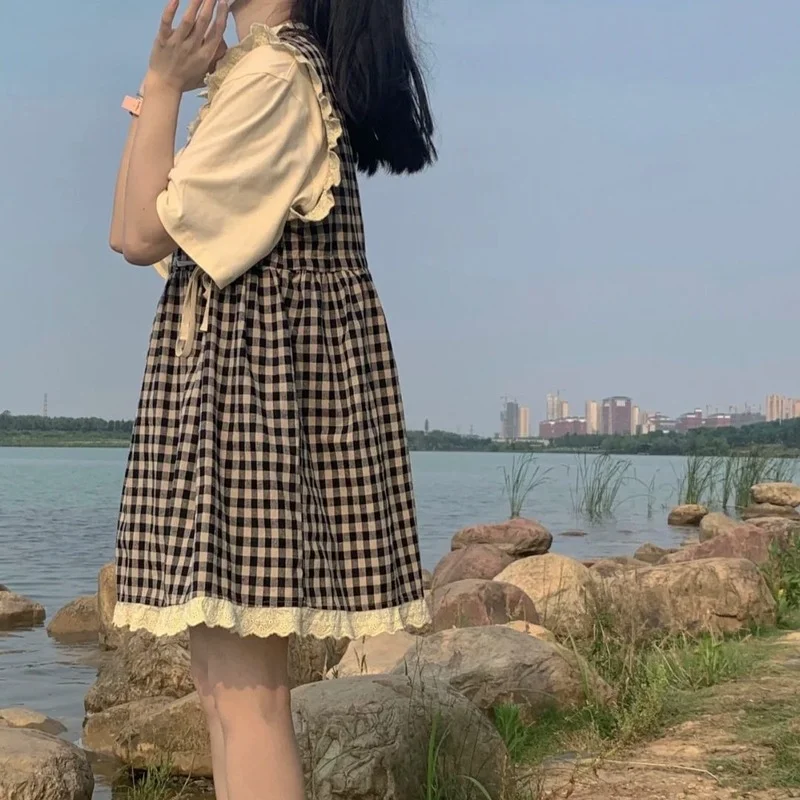 Комплекты платьев Женский Летний Сарафан до колен в клетку стиле ретро | Женская