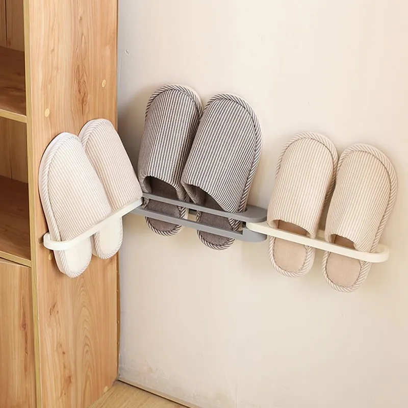 

Bathroom Slippers Rack Wall Mounted Shoe Organizer Rack Folding Slippers Holder Shoes Hanger Self Adhesive Storage Towel Racks