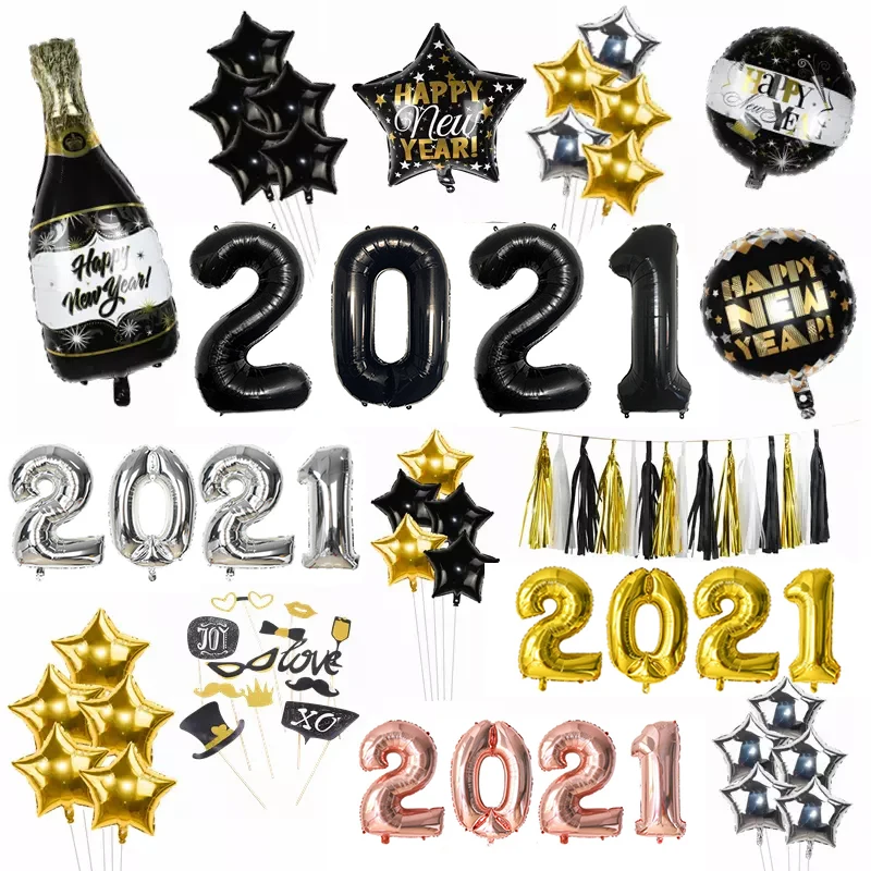 2020 с Новым годом фольга латексные воздушные шары Декор бумажная висячая гирлянда
