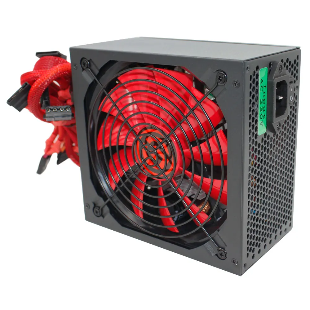 Блок питания Ginzzu PC700 14CM 80+ APFC 24+4p 2 PCI-E(6+2) 7*SATA 4*IDE красная оплетка кабель | Компьютеры